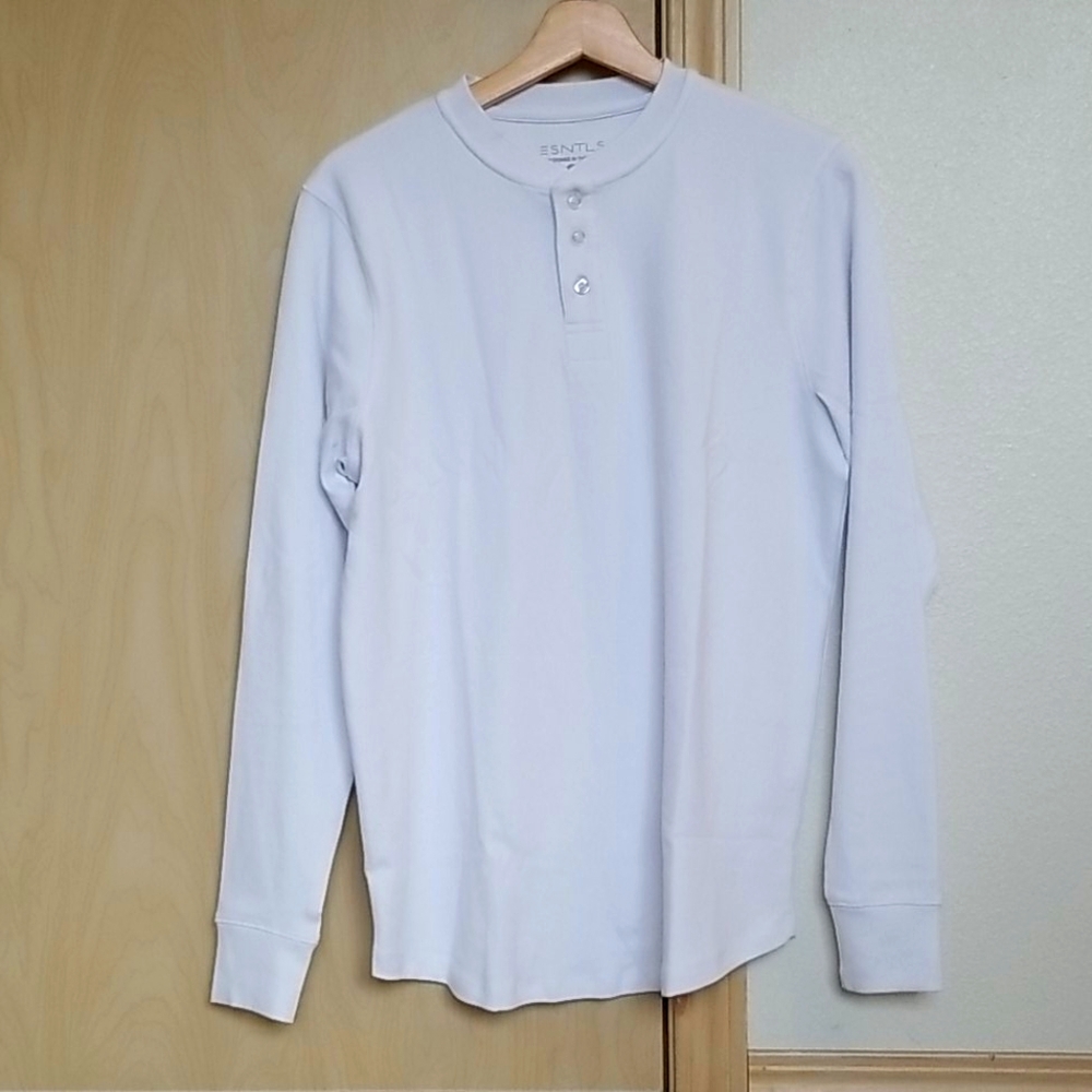 Esntls White Henley- 3 Button Medium